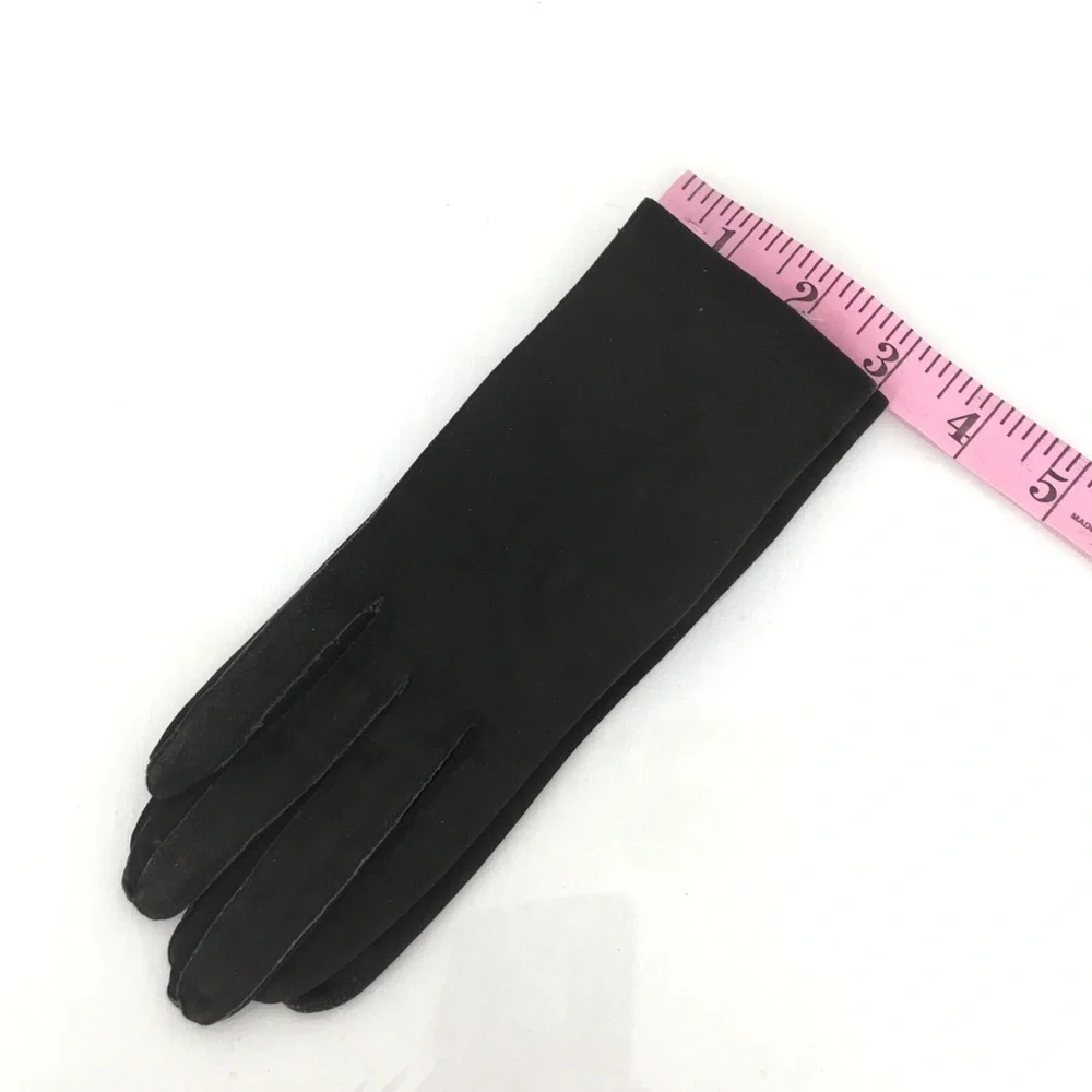 Vintage Kay Fuchs Faux Suede Leather Gloves Black 66378 Made in France